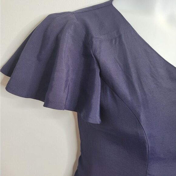 VINTAGE 90s navy blue flutter sleeve button up flowy corset back romper S - Picture 4 of 10